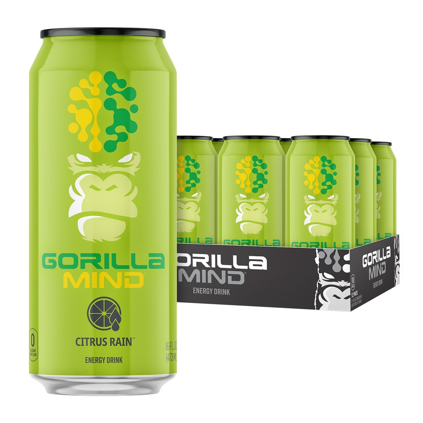 Gorilla Mind Energy Drink | Unmatched Energy · Amplified Focus | N-Acetyl-L-Tyrosine, Alpha-GPC, 200mg Caffeine, Uridine, Saffron | 0 Sugar Or Artificial Colors | 16oz | 12-Pack (Variety Pack #2)