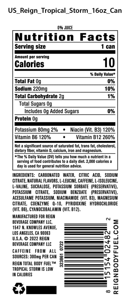 Reign Total Body Fuel, Orange Dreamsicle, Fitness & Performance Drink, 16 Fl Oz (Pack of 12)
