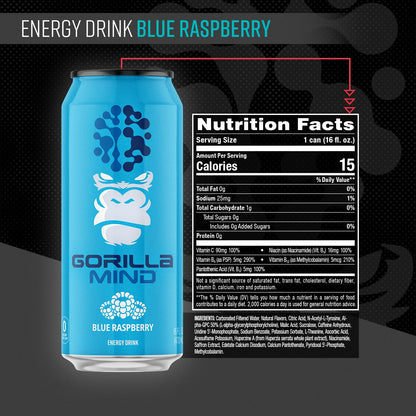 Gorilla Mind Energy Drink | Unmatched Energy · Amplified Focus | N-Acetyl-L-Tyrosine, Alpha-GPC, 200mg Caffeine, Uridine, Saffron | 0 Sugar Or Artificial Colors | 16oz | 12-Pack (Variety Pack #2)