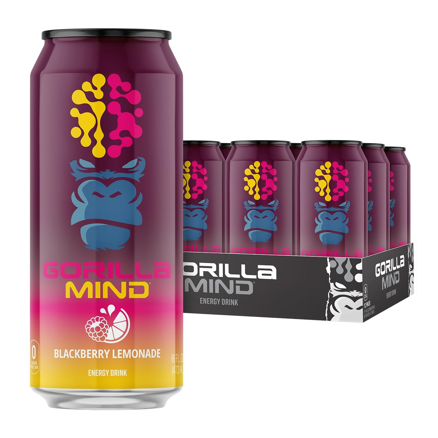 Gorilla Mind Energy Drink | Unmatched Energy · Amplified Focus | N-Acetyl-L-Tyrosine, Alpha-GPC, 200mg Caffeine, Uridine, Saffron | 0 Sugar Or Artificial Colors | 16oz | 12-Pack (Variety Pack #2)