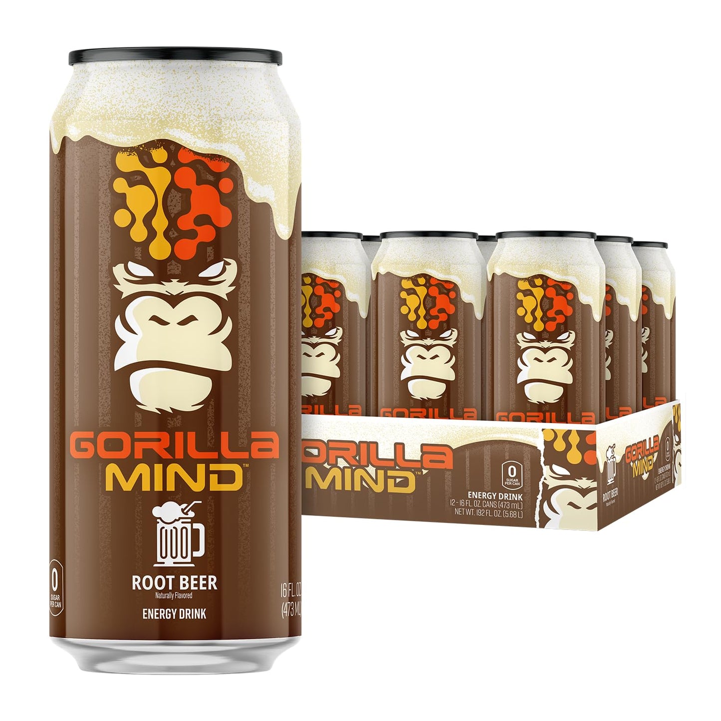 Gorilla Mind Energy Drink | Unmatched Energy · Amplified Focus | N-Acetyl-L-Tyrosine, Alpha-GPC, 200mg Caffeine, Uridine, Saffron | 0 Sugar Or Artificial Colors | 16oz | 12-Pack (Variety Pack #2)