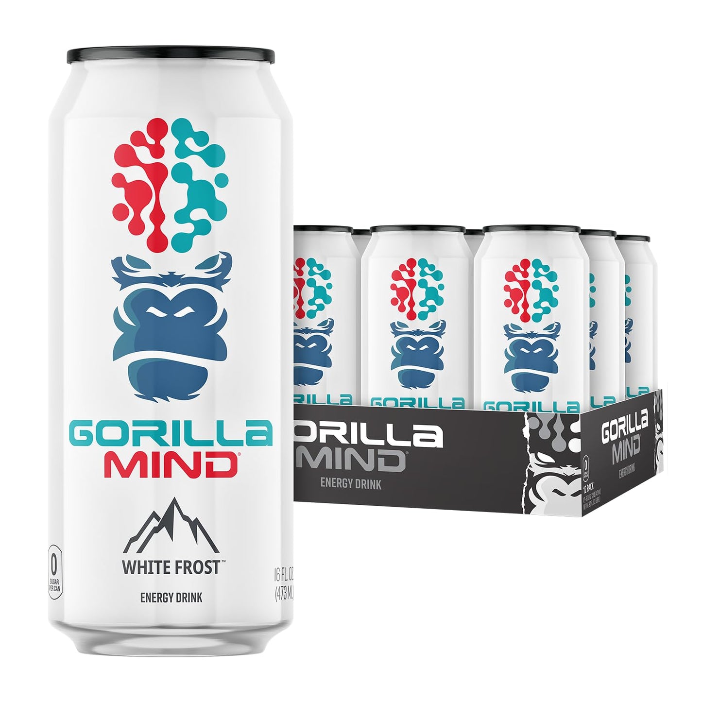 Gorilla Mind Energy Drink | Unmatched Energy · Amplified Focus | N-Acetyl-L-Tyrosine, Alpha-GPC, 200mg Caffeine, Uridine, Saffron | 0 Sugar Or Artificial Colors | 16oz | 12-Pack (Variety Pack #2)