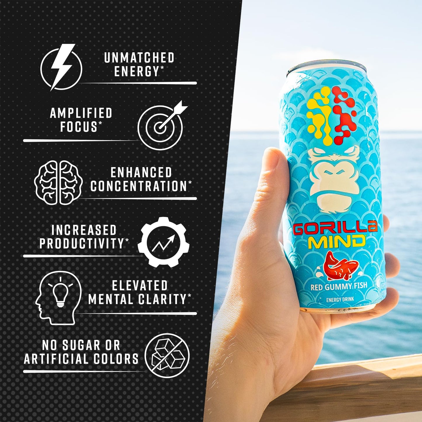 Gorilla Mind Energy Drink | Unmatched Energy · Amplified Focus | N-Acetyl-L-Tyrosine, Alpha-GPC, 200mg Caffeine, Uridine, Saffron | 0 Sugar Or Artificial Colors | 16oz | 12-Pack (Variety Pack #2)
