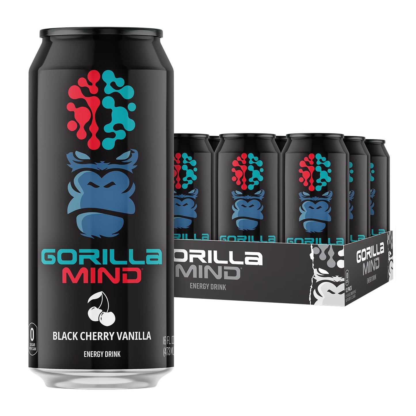 Gorilla Mind Energy Drink | Unmatched Energy · Amplified Focus | N-Acetyl-L-Tyrosine, Alpha-GPC, 200mg Caffeine, Uridine, Saffron | 0 Sugar Or Artificial Colors | 16oz | 12-Pack (Variety Pack #2)
