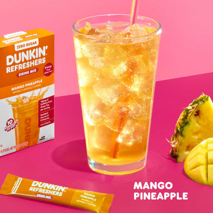 Dunkin’ Refreshers Singles To Go! Zero Sugar Powdered Drink Mix, 40 Ct Variety Pack, Energy from Green Tea, Aspartame-Free, No Synthetic Colors, 40 Single-Serve Packets, Just Add Water