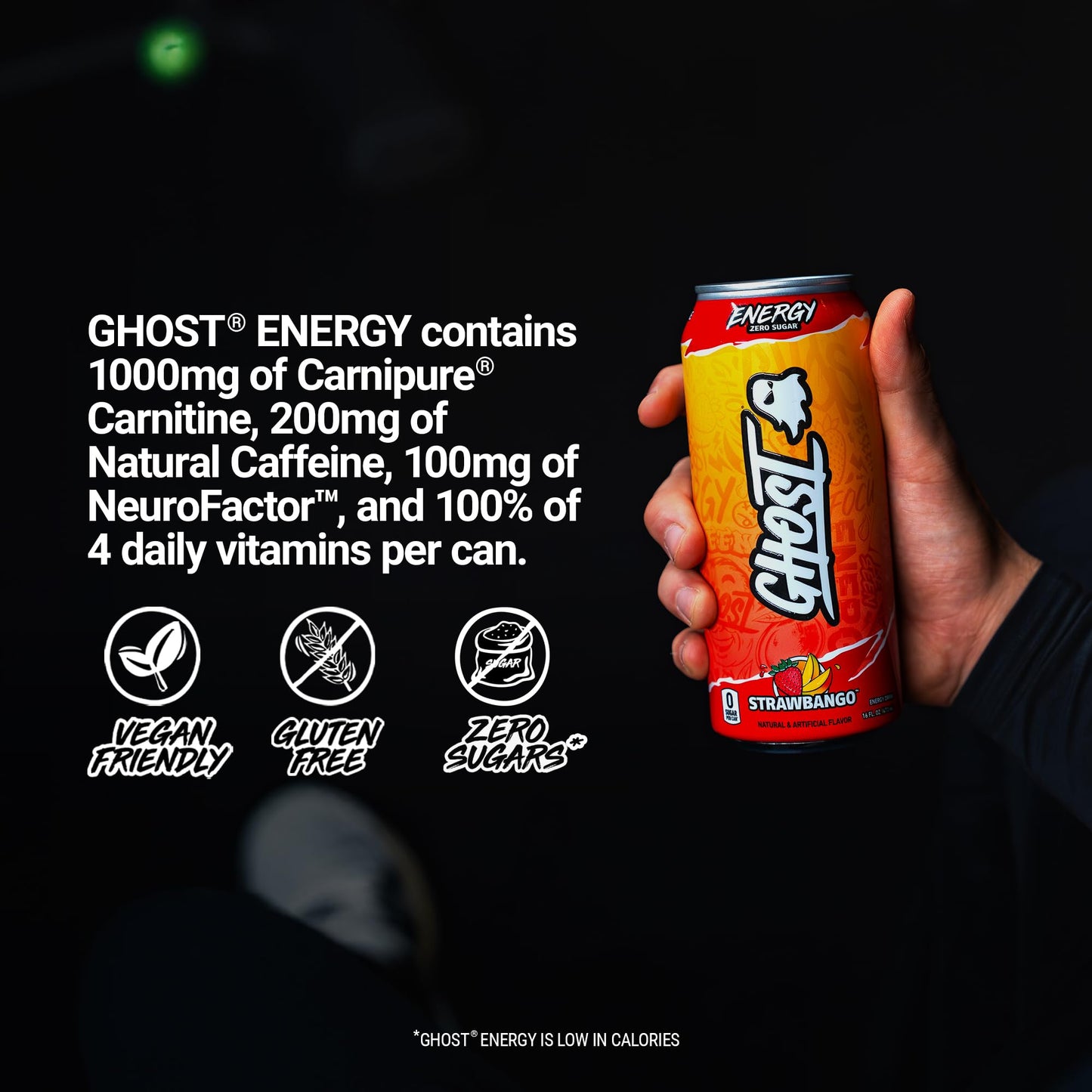 GHOST Energy Drink - 12-Pack, Swedish Fish, 16oz Cans - Energy & Focus & No Artificial Colors - 200mg of Natural Caffeine, L-Carnitine & Taurine - Gluten-Free & Vegan