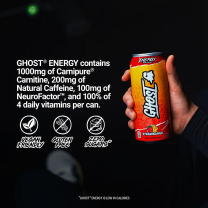 GHOST Energy Drink - 12-Pack, Swedish Fish, 16oz Cans - Energy & Focus & No Artificial Colors - 200mg of Natural Caffeine, L-Carnitine & Taurine - Gluten-Free & Vegan