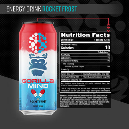 Gorilla Mind Energy Drink | Unmatched Energy · Amplified Focus | N-Acetyl-L-Tyrosine, Alpha-GPC, 200mg Caffeine, Uridine, Saffron | 0 Sugar Or Artificial Colors | 16oz | 12-Pack (Variety Pack #2)