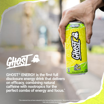 GHOST Energy Drink - 12-Pack, Swedish Fish, 16oz Cans - Energy & Focus & No Artificial Colors - 200mg of Natural Caffeine, L-Carnitine & Taurine - Gluten-Free & Vegan
