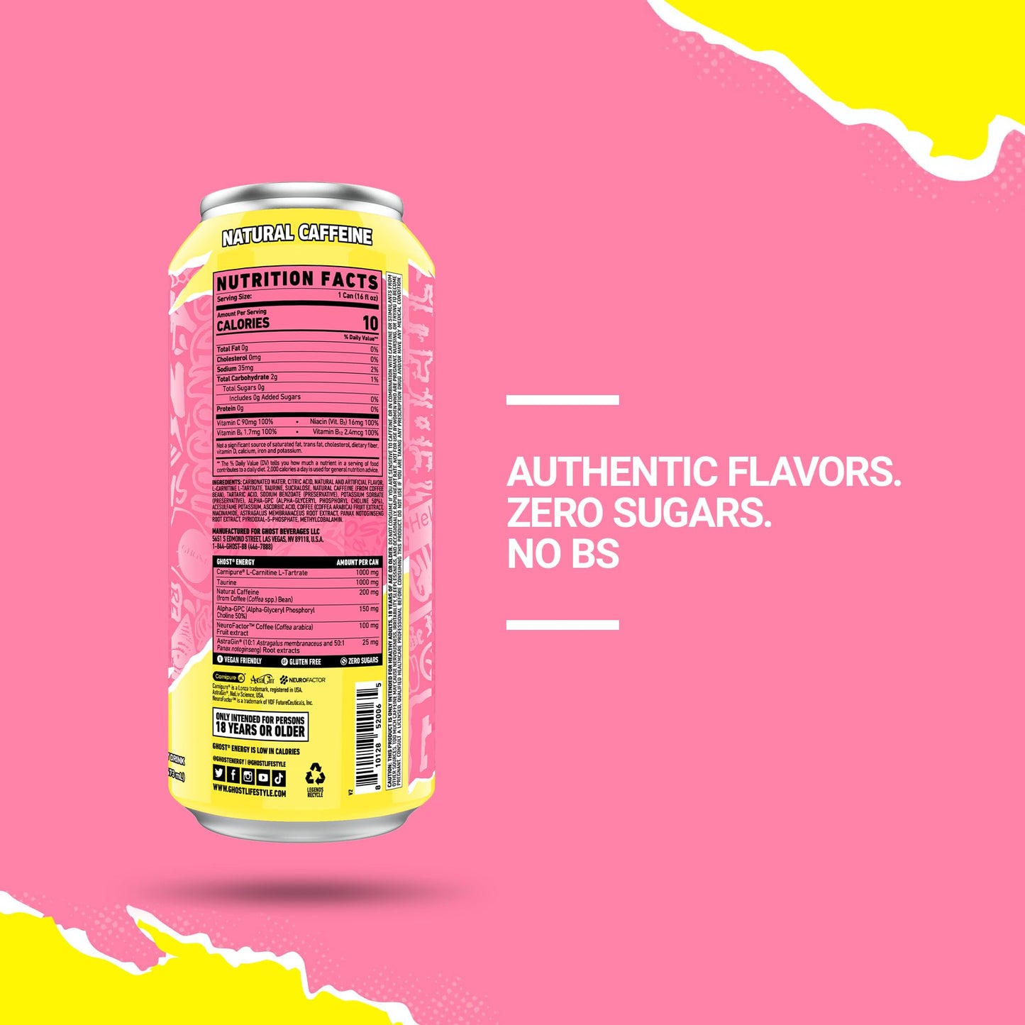 GHOST Energy Drink - 12-Pack, Swedish Fish, 16oz Cans - Energy & Focus & No Artificial Colors - 200mg of Natural Caffeine, L-Carnitine & Taurine - Gluten-Free & Vegan