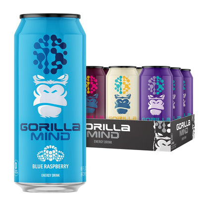 Gorilla Mind Energy Drink | Unmatched Energy · Amplified Focus | N-Acetyl-L-Tyrosine, Alpha-GPC, 200mg Caffeine, Uridine, Saffron | 0 Sugar Or Artificial Colors | 16oz | 12-Pack (Variety Pack #2)