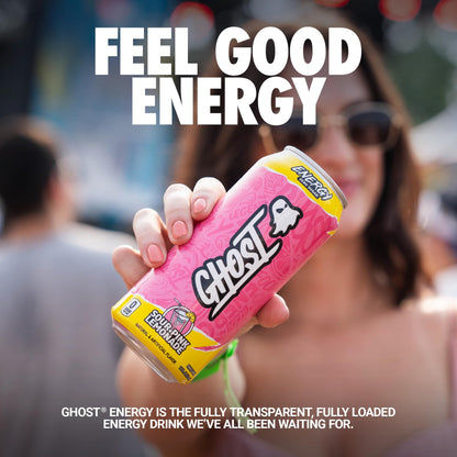 GHOST Energy Drink - 12-Pack, Swedish Fish, 16oz Cans - Energy & Focus & No Artificial Colors - 200mg of Natural Caffeine, L-Carnitine & Taurine - Gluten-Free & Vegan