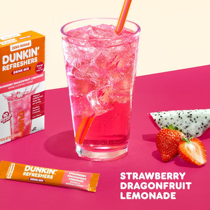 Dunkin’ Refreshers Singles To Go! Zero Sugar Powdered Drink Mix, 40 Ct Variety Pack, Energy from Green Tea, Aspartame-Free, No Synthetic Colors, 40 Single-Serve Packets, Just Add Water