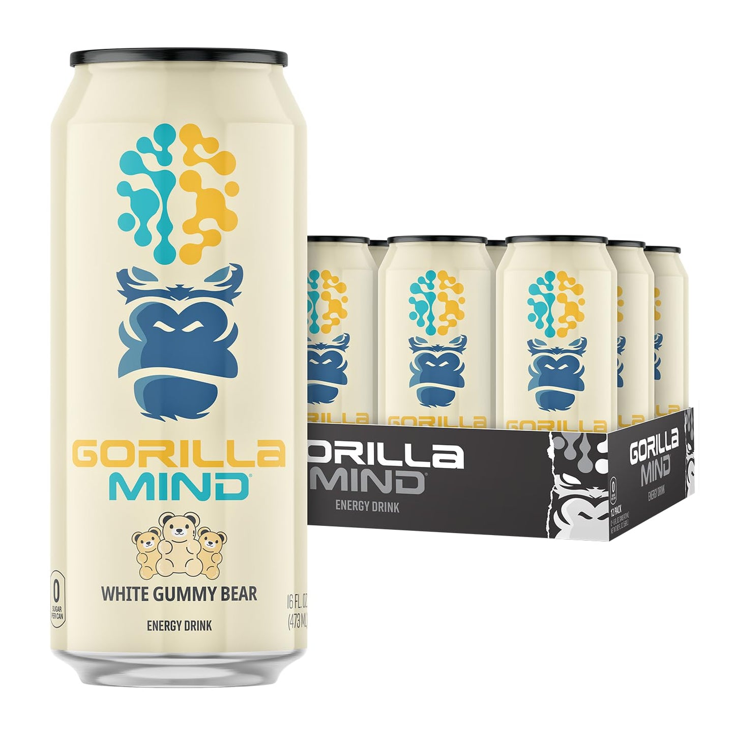 Gorilla Mind Energy Drink | Unmatched Energy · Amplified Focus | N-Acetyl-L-Tyrosine, Alpha-GPC, 200mg Caffeine, Uridine, Saffron | 0 Sugar Or Artificial Colors | 16oz | 12-Pack (Variety Pack #2)