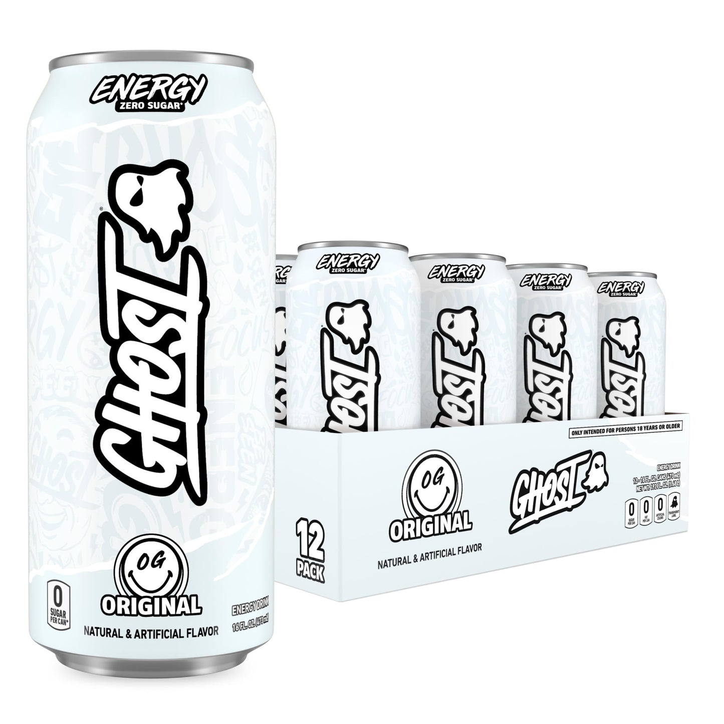 GHOST Energy Drink - 12-Pack, Swedish Fish, 16oz Cans - Energy & Focus & No Artificial Colors - 200mg of Natural Caffeine, L-Carnitine & Taurine - Gluten-Free & Vegan