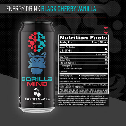 Gorilla Mind Energy Drink | Unmatched Energy · Amplified Focus | N-Acetyl-L-Tyrosine, Alpha-GPC, 200mg Caffeine, Uridine, Saffron | 0 Sugar Or Artificial Colors | 16oz | 12-Pack (Variety Pack #2)