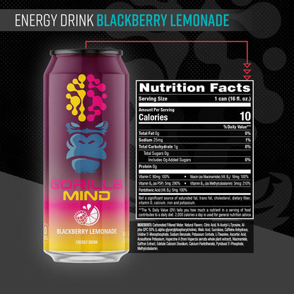 Gorilla Mind Energy Drink | Unmatched Energy · Amplified Focus | N-Acetyl-L-Tyrosine, Alpha-GPC, 200mg Caffeine, Uridine, Saffron | 0 Sugar Or Artificial Colors | 16oz | 12-Pack (Variety Pack #2)