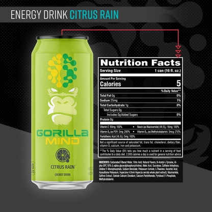 Gorilla Mind Energy Drink | Unmatched Energy · Amplified Focus | N-Acetyl-L-Tyrosine, Alpha-GPC, 200mg Caffeine, Uridine, Saffron | 0 Sugar Or Artificial Colors | 16oz | 12-Pack (Variety Pack #2)