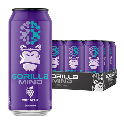 Gorilla Mind Energy Drink | Unmatched Energy · Amplified Focus | N-Acetyl-L-Tyrosine, Alpha-GPC, 200mg Caffeine, Uridine, Saffron | 0 Sugar Or Artificial Colors | 16oz | 12-Pack (Variety Pack #2)