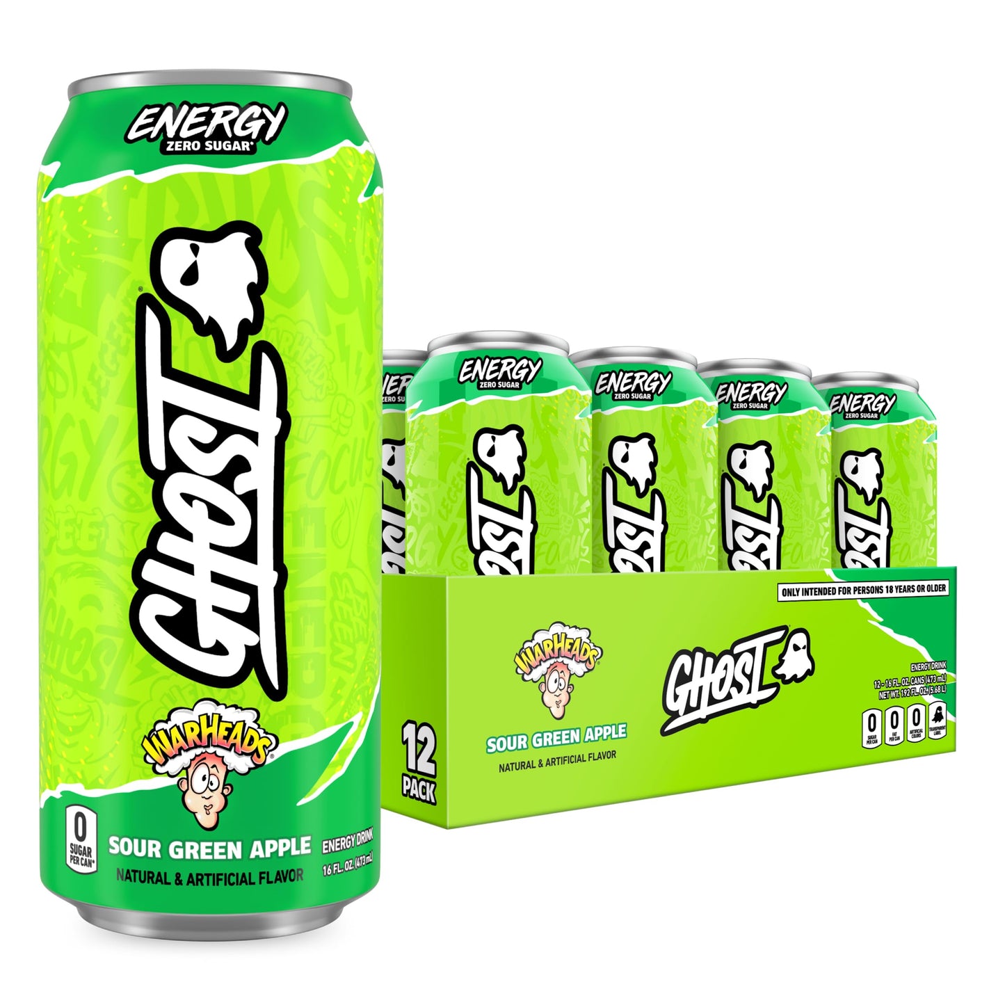 GHOST Energy Drink - 12-Pack, Swedish Fish, 16oz Cans - Energy & Focus & No Artificial Colors - 200mg of Natural Caffeine, L-Carnitine & Taurine - Gluten-Free & Vegan