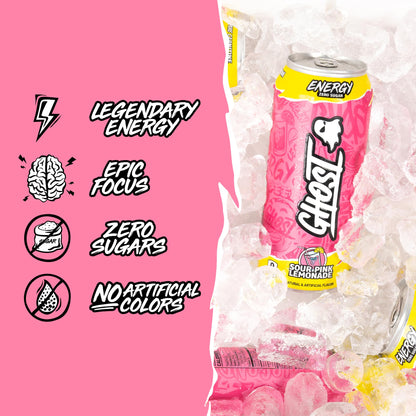 GHOST Energy Drink - 12-Pack, Swedish Fish, 16oz Cans - Energy & Focus & No Artificial Colors - 200mg of Natural Caffeine, L-Carnitine & Taurine - Gluten-Free & Vegan
