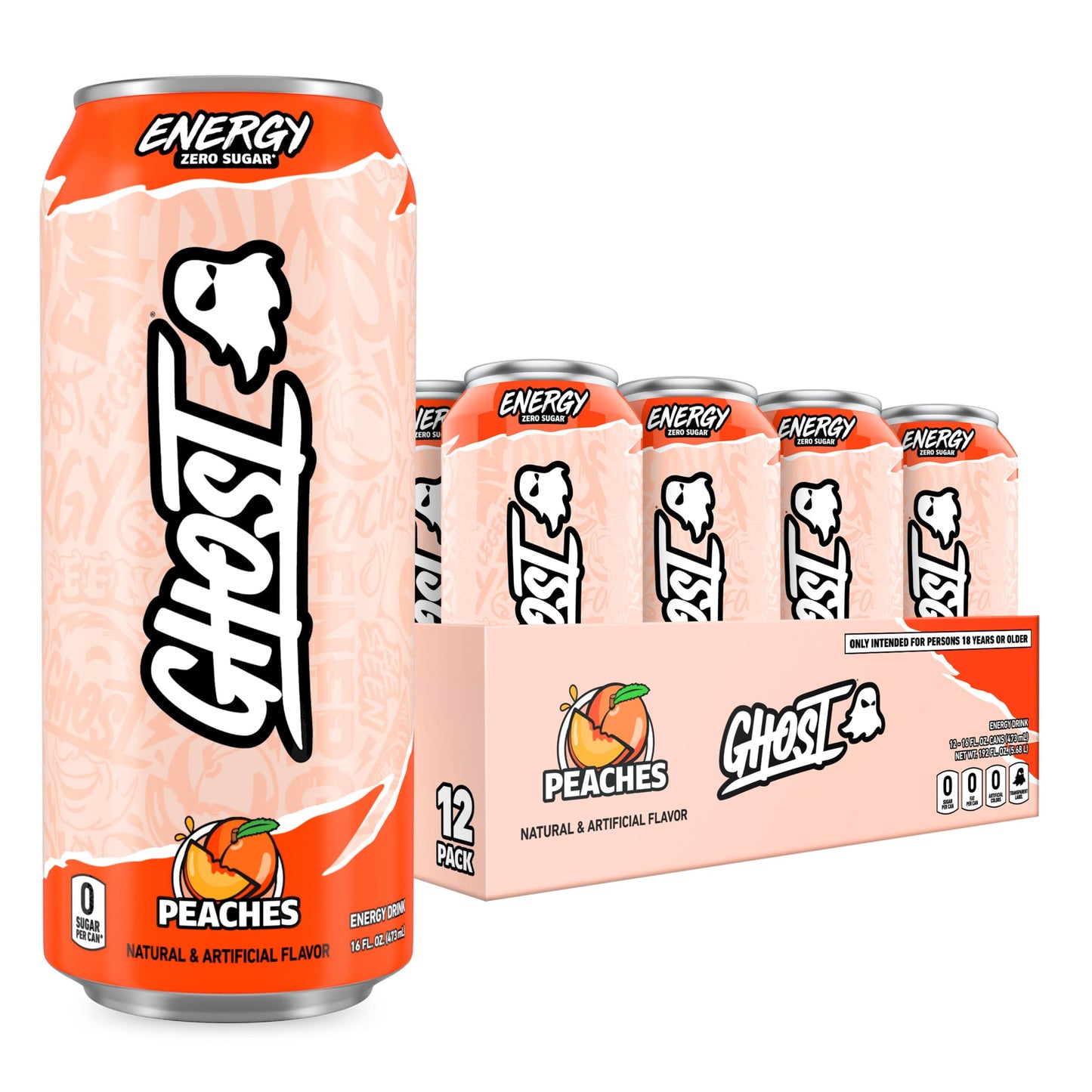 GHOST Energy Drink - 12-Pack, Swedish Fish, 16oz Cans - Energy & Focus & No Artificial Colors - 200mg of Natural Caffeine, L-Carnitine & Taurine - Gluten-Free & Vegan
