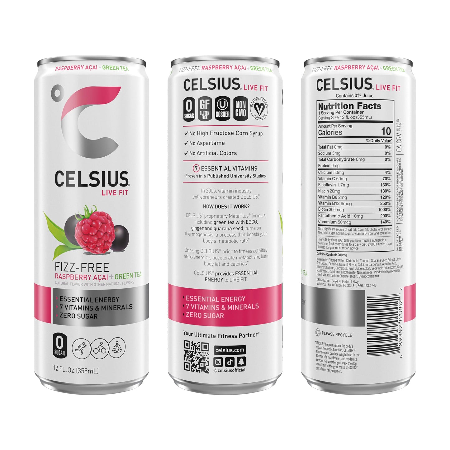 CELSIUS ARCTIC VIBE Sparkling Frozen Berry, Sugar Free Energy Drink, 12 Fl Oz (Pack of 12)