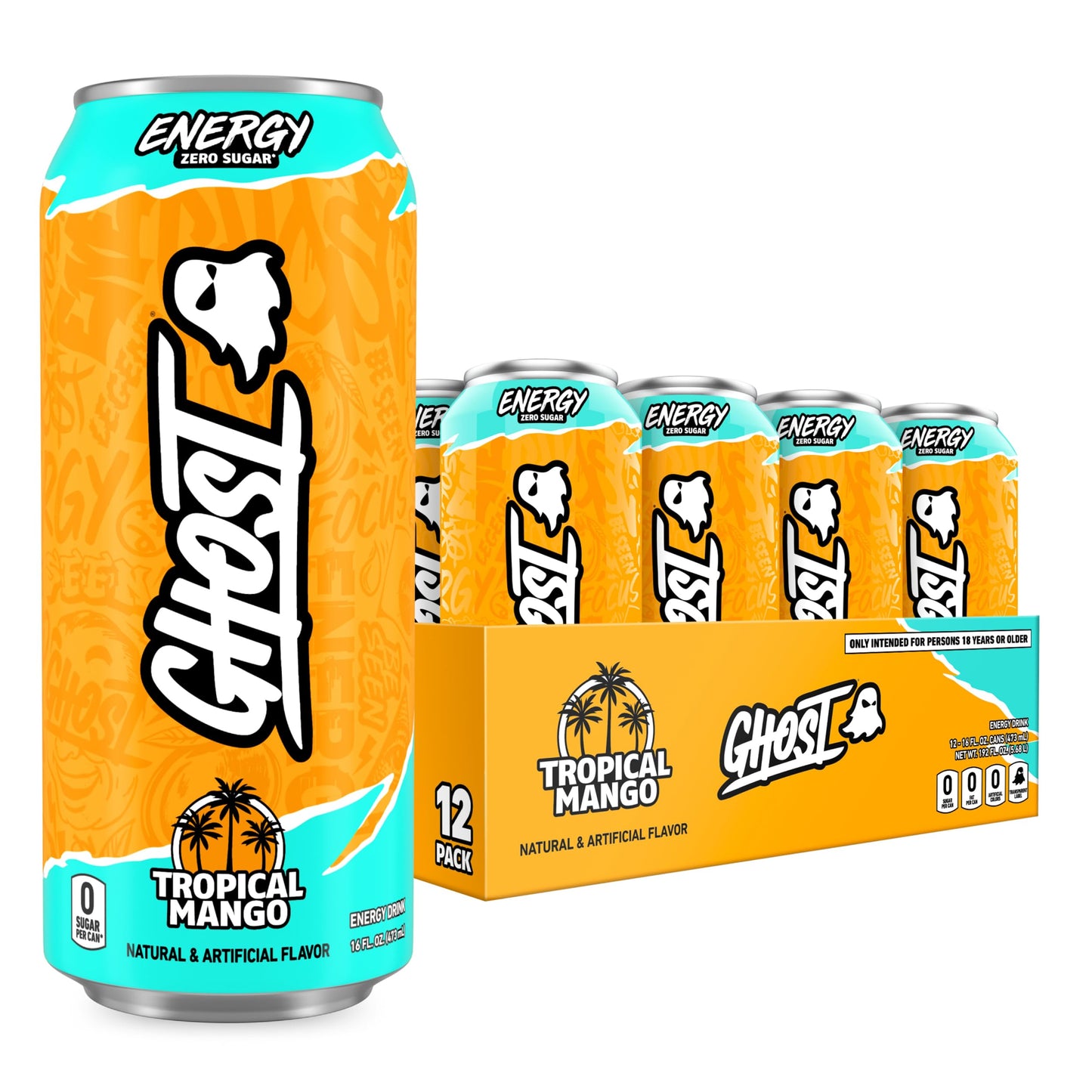 GHOST Energy Drink - 12-Pack, Swedish Fish, 16oz Cans - Energy & Focus & No Artificial Colors - 200mg of Natural Caffeine, L-Carnitine & Taurine - Gluten-Free & Vegan
