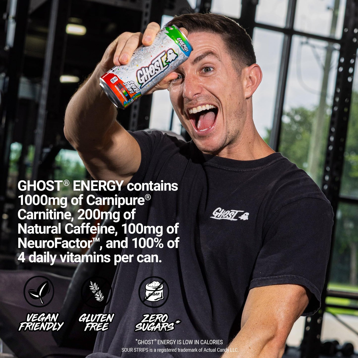 GHOST Energy Drink - 12-Pack, Swedish Fish, 16oz Cans - Energy & Focus & No Artificial Colors - 200mg of Natural Caffeine, L-Carnitine & Taurine - Gluten-Free & Vegan