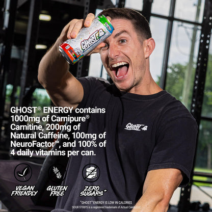 GHOST Energy Drink - 12-Pack, Swedish Fish, 16oz Cans - Energy & Focus & No Artificial Colors - 200mg of Natural Caffeine, L-Carnitine & Taurine - Gluten-Free & Vegan