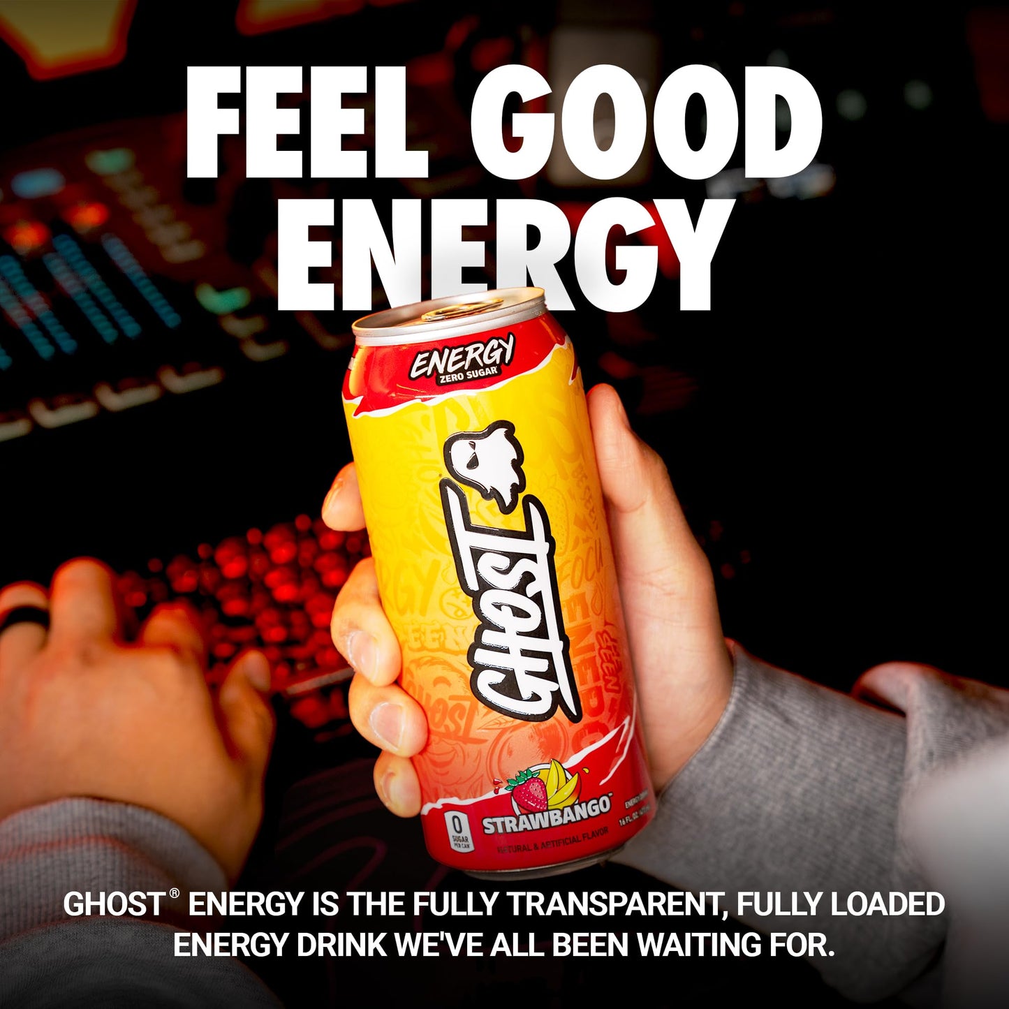 GHOST Energy Drink - 12-Pack, Swedish Fish, 16oz Cans - Energy & Focus & No Artificial Colors - 200mg of Natural Caffeine, L-Carnitine & Taurine - Gluten-Free & Vegan
