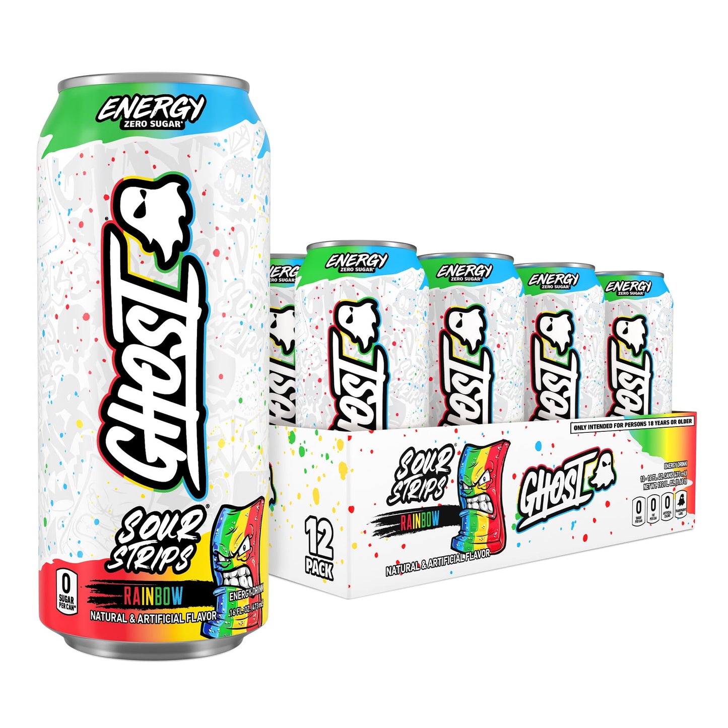 GHOST Energy Drink - 12-Pack, Swedish Fish, 16oz Cans - Energy & Focus & No Artificial Colors - 200mg of Natural Caffeine, L-Carnitine & Taurine - Gluten-Free & Vegan
