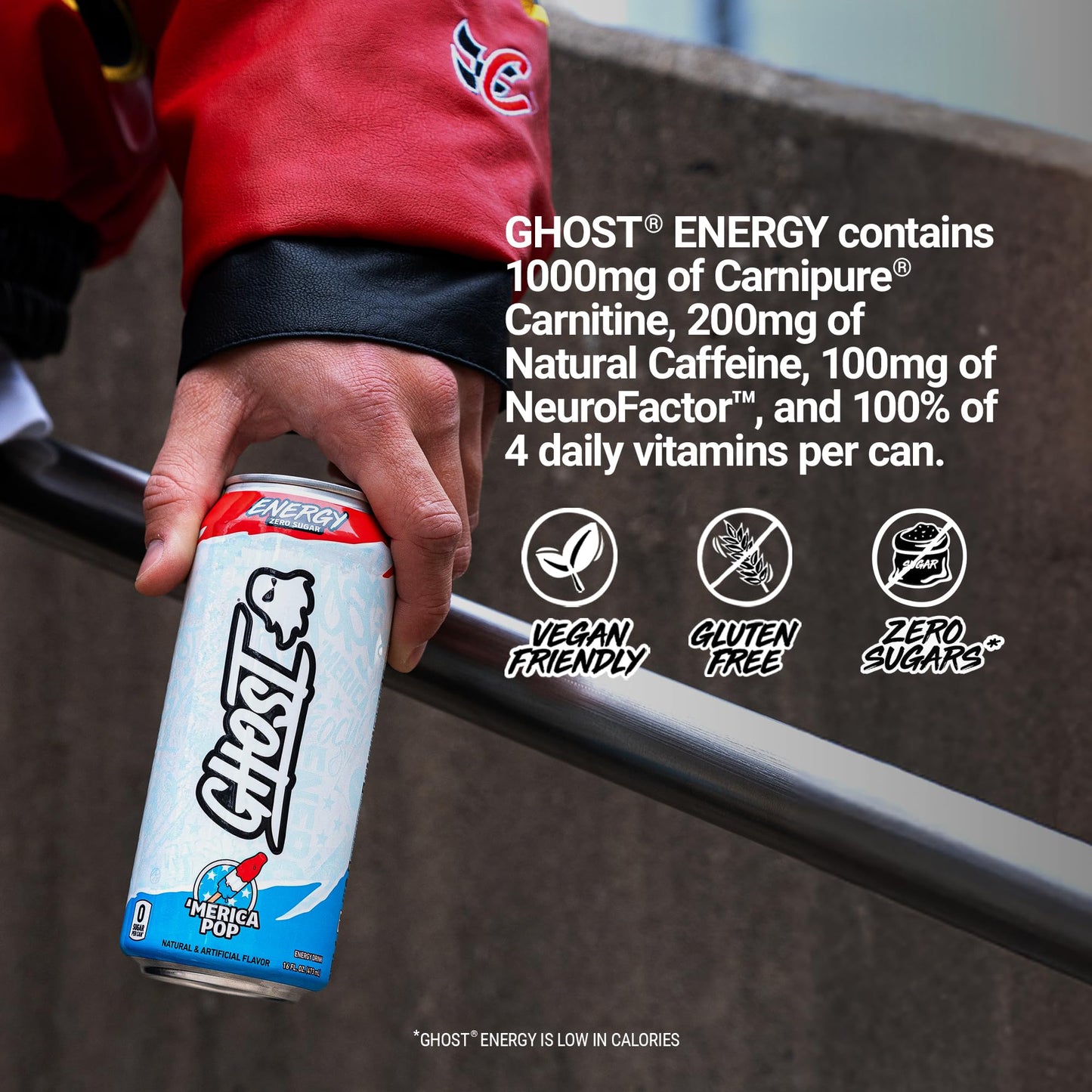GHOST Energy Drink - 12-Pack, Swedish Fish, 16oz Cans - Energy & Focus & No Artificial Colors - 200mg of Natural Caffeine, L-Carnitine & Taurine - Gluten-Free & Vegan