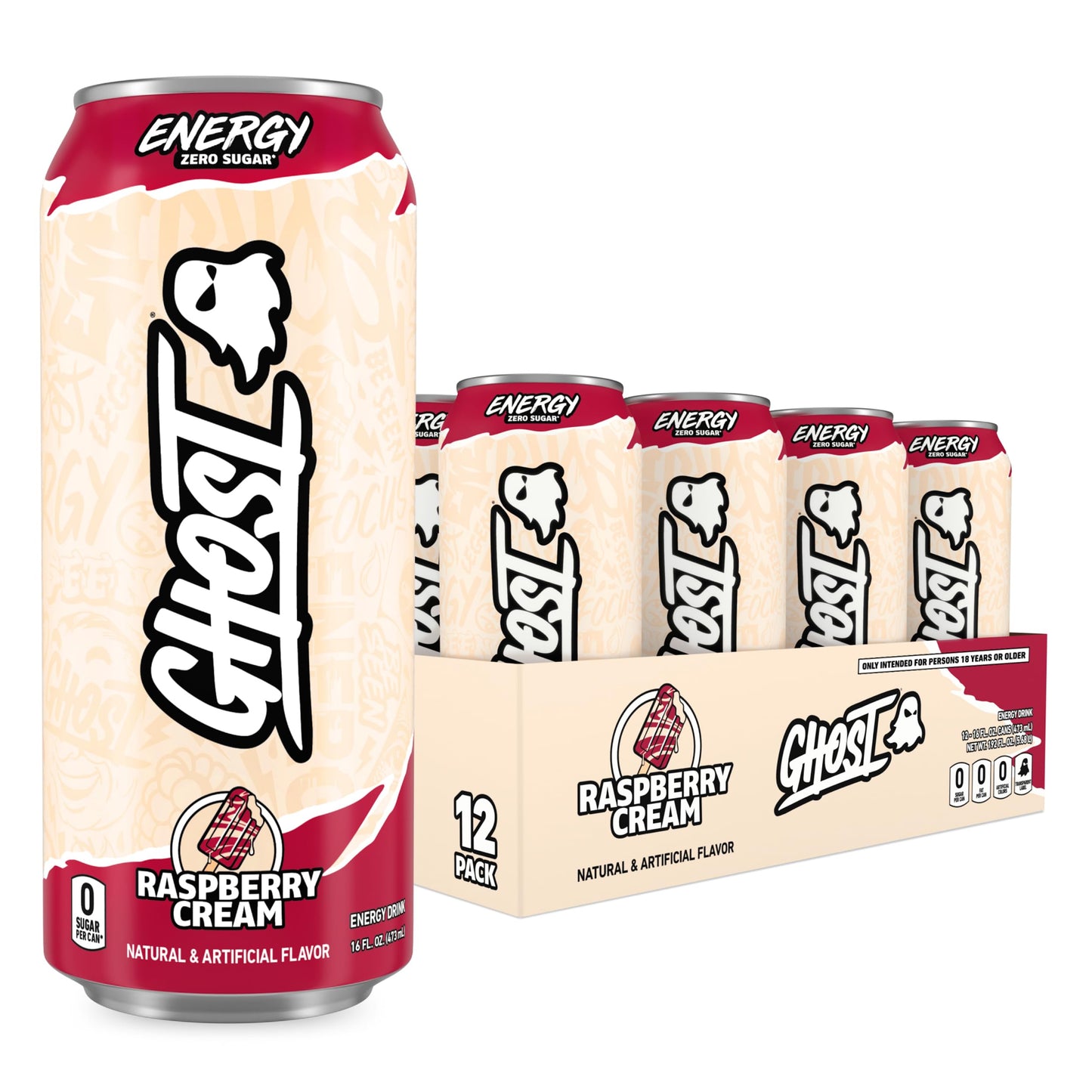 GHOST Energy Drink - 12-Pack, Swedish Fish, 16oz Cans - Energy & Focus & No Artificial Colors - 200mg of Natural Caffeine, L-Carnitine & Taurine - Gluten-Free & Vegan