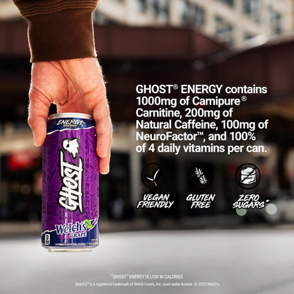 GHOST Energy Drink - 12-Pack, Swedish Fish, 16oz Cans - Energy & Focus & No Artificial Colors - 200mg of Natural Caffeine, L-Carnitine & Taurine - Gluten-Free & Vegan