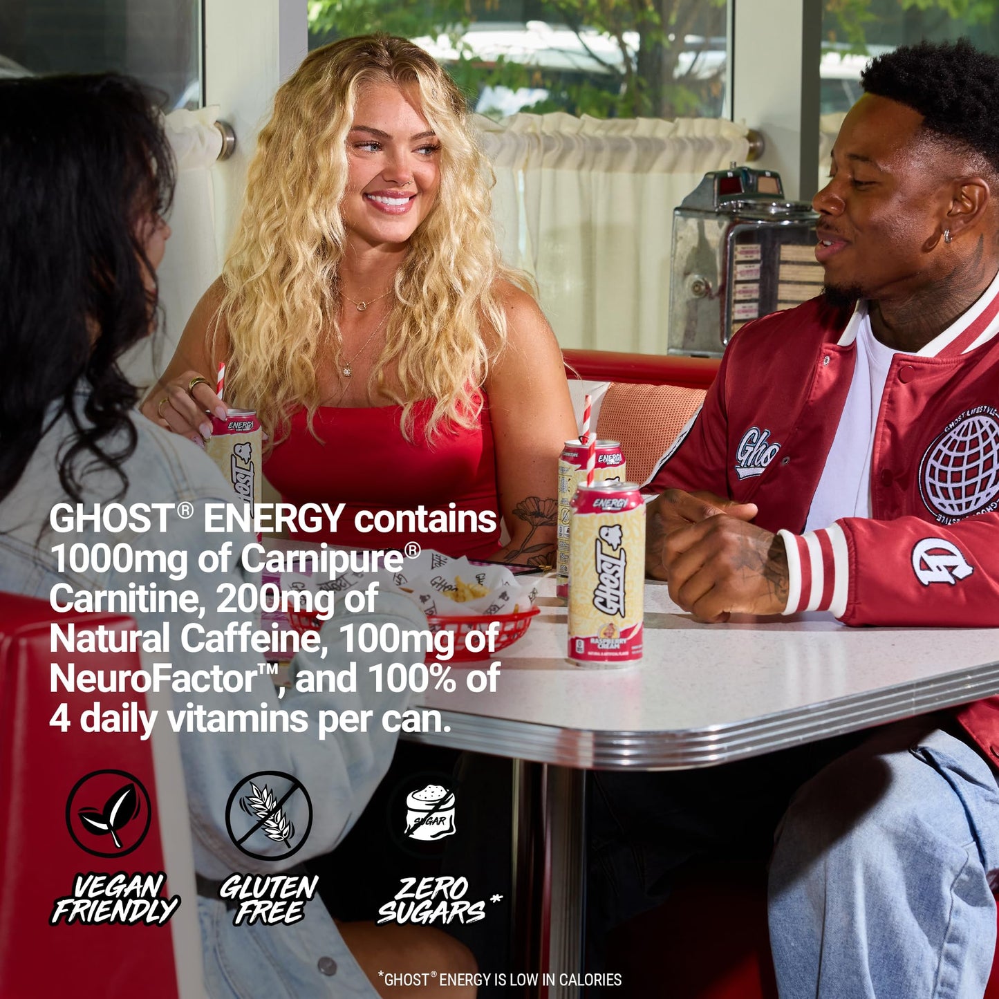 GHOST Energy Drink - 12-Pack, Swedish Fish, 16oz Cans - Energy & Focus & No Artificial Colors - 200mg of Natural Caffeine, L-Carnitine & Taurine - Gluten-Free & Vegan