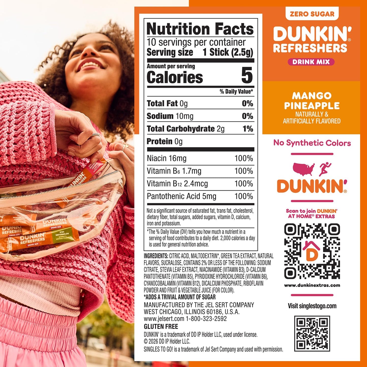 Dunkin’ Refreshers Singles To Go! Zero Sugar Powdered Drink Mix, 40 Ct Variety Pack, Energy from Green Tea, Aspartame-Free, No Synthetic Colors, 40 Single-Serve Packets, Just Add Water