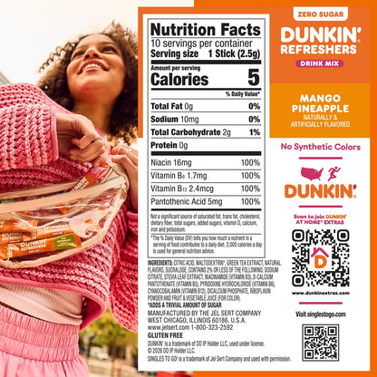 Dunkin’ Refreshers Singles To Go! Zero Sugar Powdered Drink Mix, 40 Ct Variety Pack, Energy from Green Tea, Aspartame-Free, No Synthetic Colors, 40 Single-Serve Packets, Just Add Water