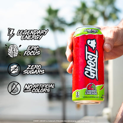 GHOST Energy Drink - 12-Pack, Swedish Fish, 16oz Cans - Energy & Focus & No Artificial Colors - 200mg of Natural Caffeine, L-Carnitine & Taurine - Gluten-Free & Vegan
