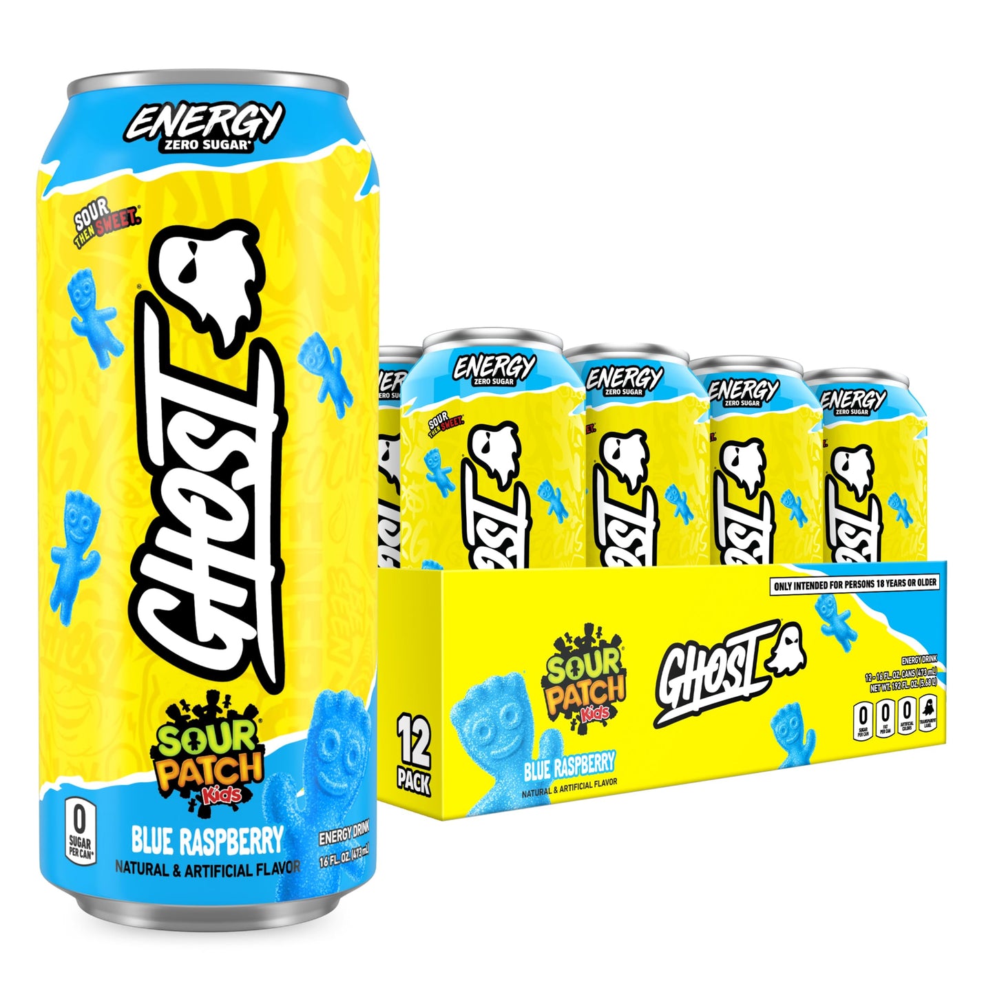 GHOST Energy Drink - 12-Pack, Swedish Fish, 16oz Cans - Energy & Focus & No Artificial Colors - 200mg of Natural Caffeine, L-Carnitine & Taurine - Gluten-Free & Vegan