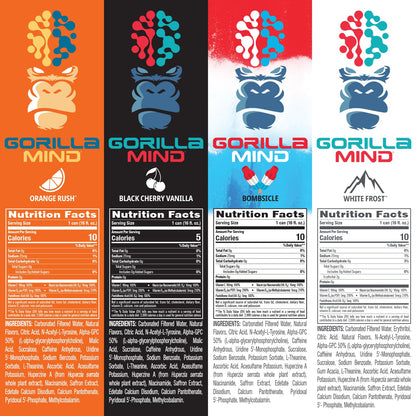 Gorilla Mind Energy Drink | Unmatched Energy · Amplified Focus | N-Acetyl-L-Tyrosine, Alpha-GPC, 200mg Caffeine, Uridine, Saffron | 0 Sugar Or Artificial Colors | 16oz | 12-Pack (Variety Pack #2)