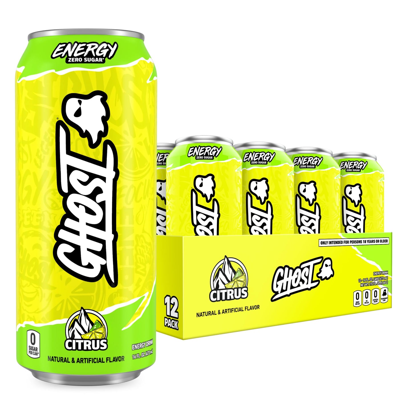 GHOST Energy Drink - 12-Pack, Swedish Fish, 16oz Cans - Energy & Focus & No Artificial Colors - 200mg of Natural Caffeine, L-Carnitine & Taurine - Gluten-Free & Vegan