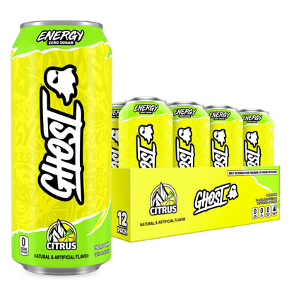 GHOST Energy Drink - 12-Pack, Swedish Fish, 16oz Cans - Energy & Focus & No Artificial Colors - 200mg of Natural Caffeine, L-Carnitine & Taurine - Gluten-Free & Vegan