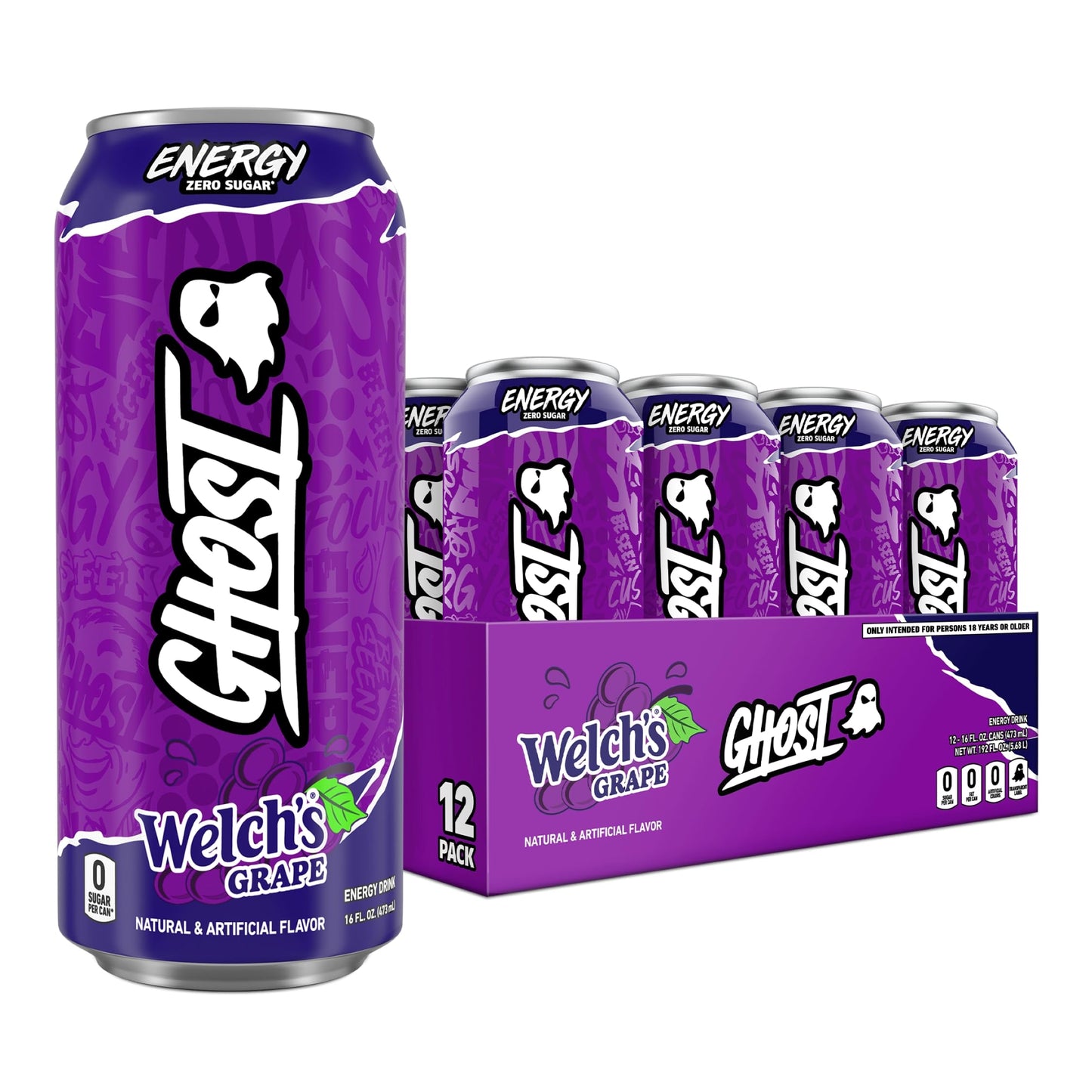 GHOST Energy Drink - 12-Pack, Swedish Fish, 16oz Cans - Energy & Focus & No Artificial Colors - 200mg of Natural Caffeine, L-Carnitine & Taurine - Gluten-Free & Vegan
