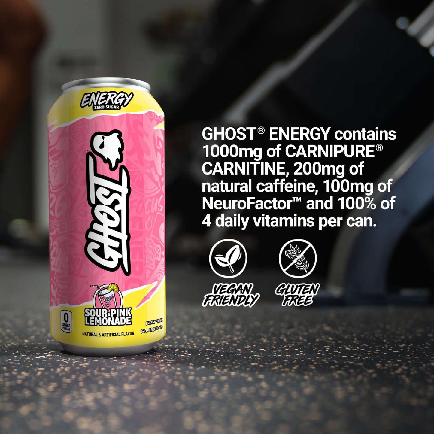 GHOST Energy Drink - 12-Pack, Swedish Fish, 16oz Cans - Energy & Focus & No Artificial Colors - 200mg of Natural Caffeine, L-Carnitine & Taurine - Gluten-Free & Vegan