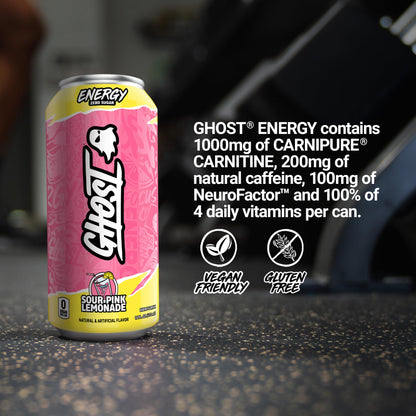GHOST Energy Drink - 12-Pack, Swedish Fish, 16oz Cans - Energy & Focus & No Artificial Colors - 200mg of Natural Caffeine, L-Carnitine & Taurine - Gluten-Free & Vegan