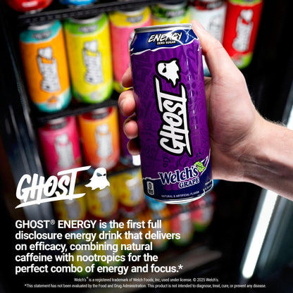 GHOST Energy Drink - 12-Pack, Swedish Fish, 16oz Cans - Energy & Focus & No Artificial Colors - 200mg of Natural Caffeine, L-Carnitine & Taurine - Gluten-Free & Vegan