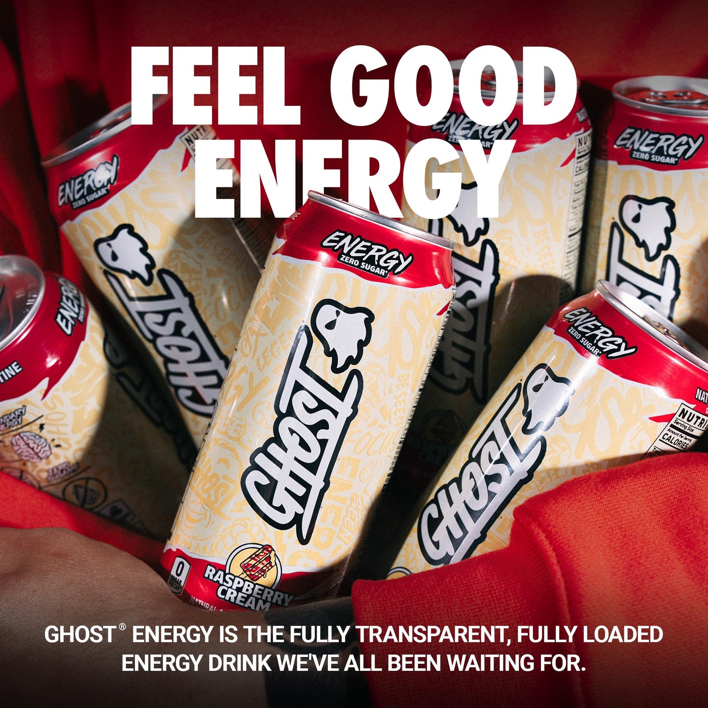 GHOST Energy Drink - 12-Pack, Swedish Fish, 16oz Cans - Energy & Focus & No Artificial Colors - 200mg of Natural Caffeine, L-Carnitine & Taurine - Gluten-Free & Vegan