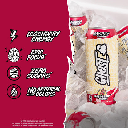 GHOST Energy Drink - 12-Pack, Swedish Fish, 16oz Cans - Energy & Focus & No Artificial Colors - 200mg of Natural Caffeine, L-Carnitine & Taurine - Gluten-Free & Vegan