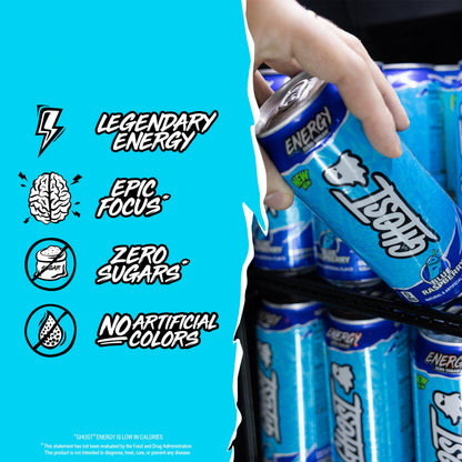 GHOST Energy Drink - 12-Pack, Swedish Fish, 16oz Cans - Energy & Focus & No Artificial Colors - 200mg of Natural Caffeine, L-Carnitine & Taurine - Gluten-Free & Vegan